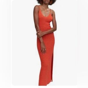 Slide Slit Knit Dress - Coral Red